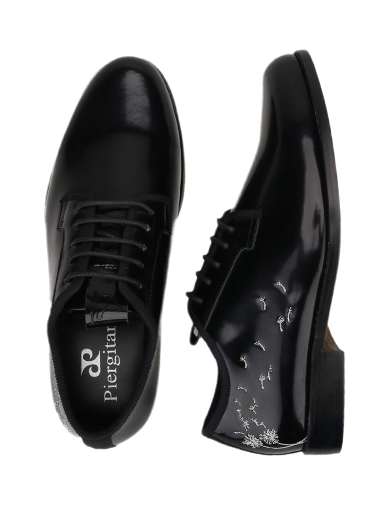 First-layer cowhide black polished leather lace-up casual leather shoes hand-embroidered European and American style round-toe shoes for men