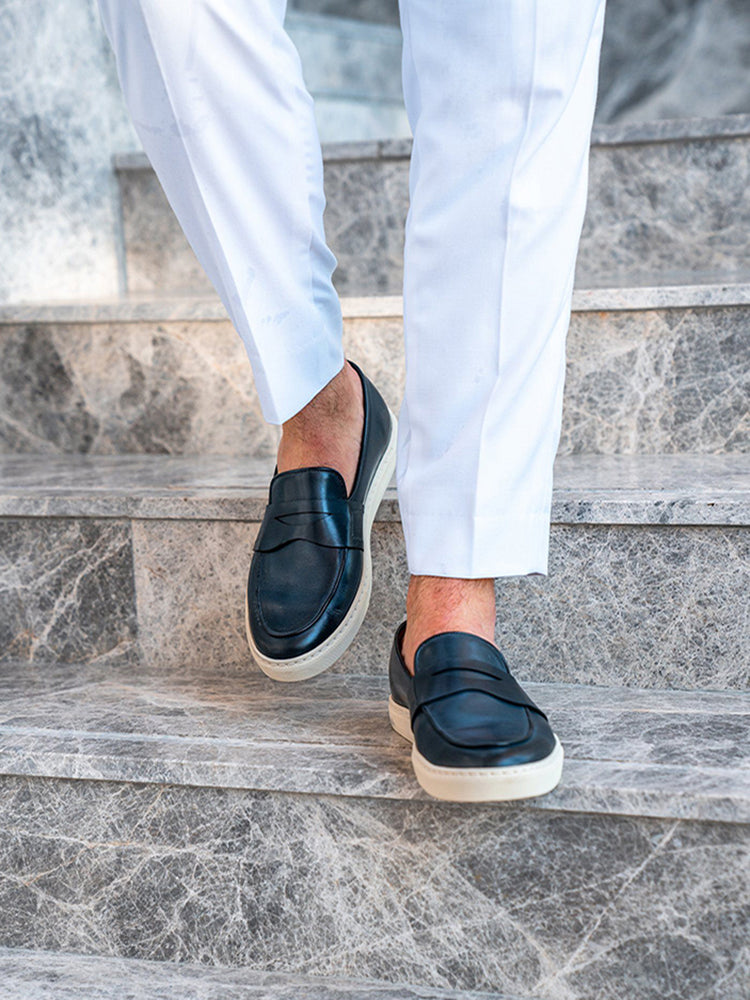 Summer style imported color-brushed first-layer calf leather white thick-soled sneakers European and American style men's slip-on casual sports shoes