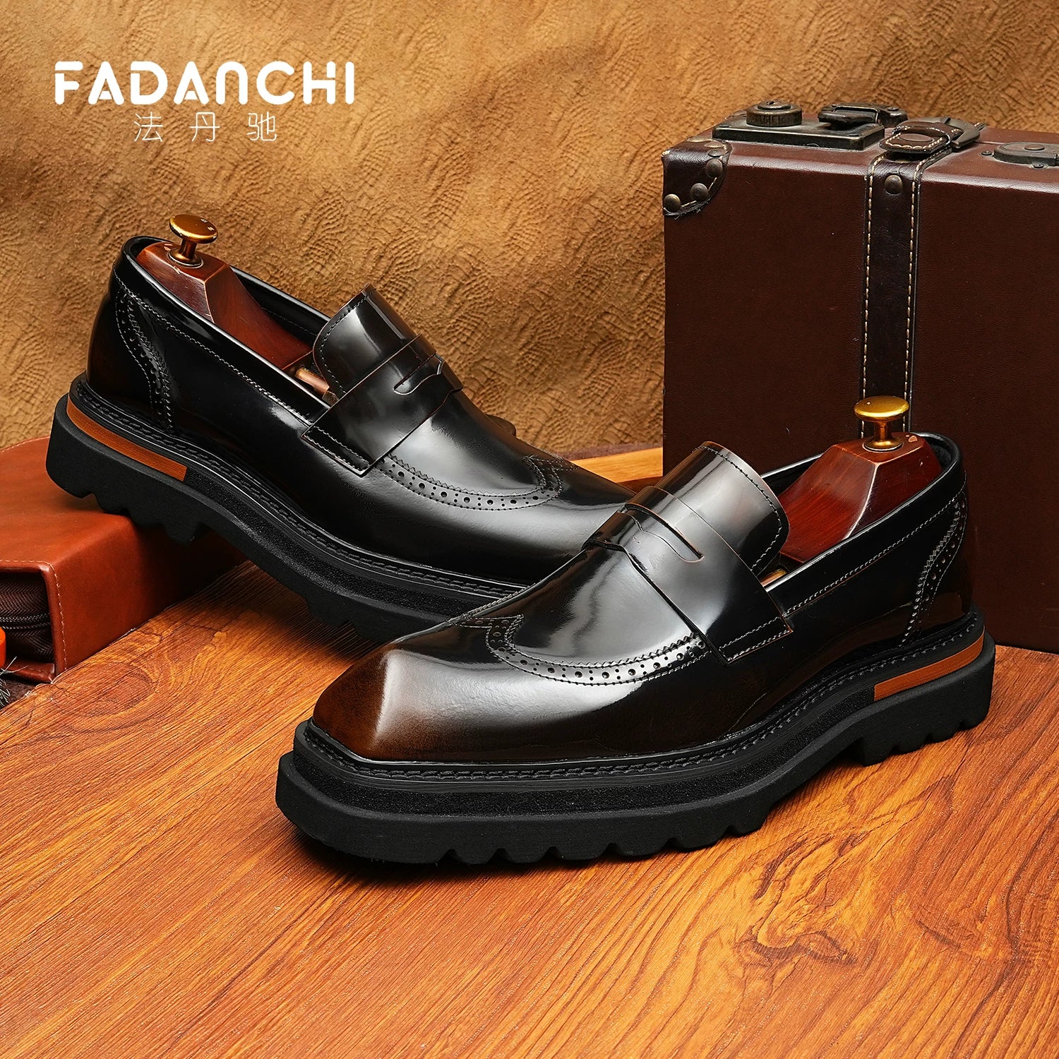 Men's Genuine Leather Loafers, Height Increasing, Thick Sole