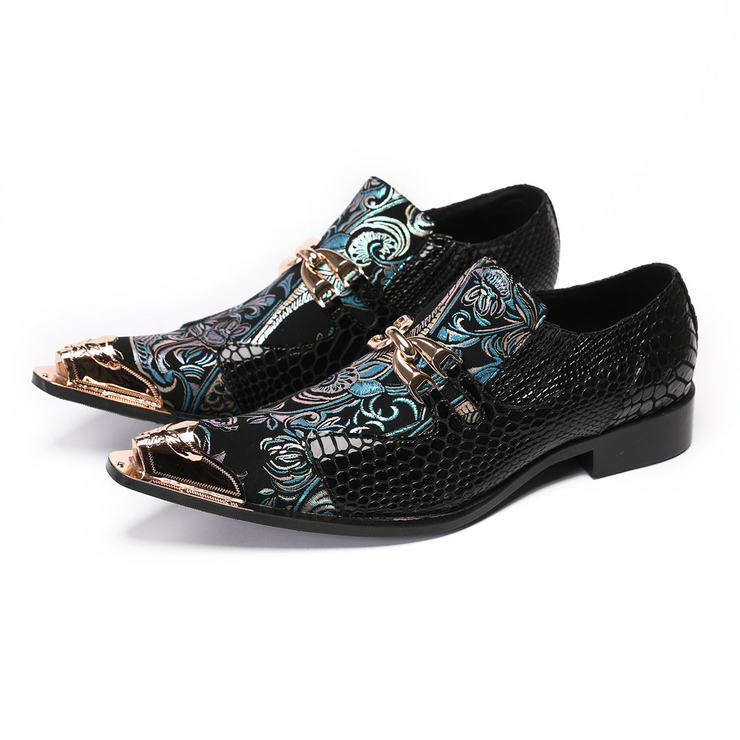 New Business Men's Leather Shoes European Style British Cowhide Square Toe Handmade Cowhide Breathable Wedding Bridegroom Oxford Embroidery
