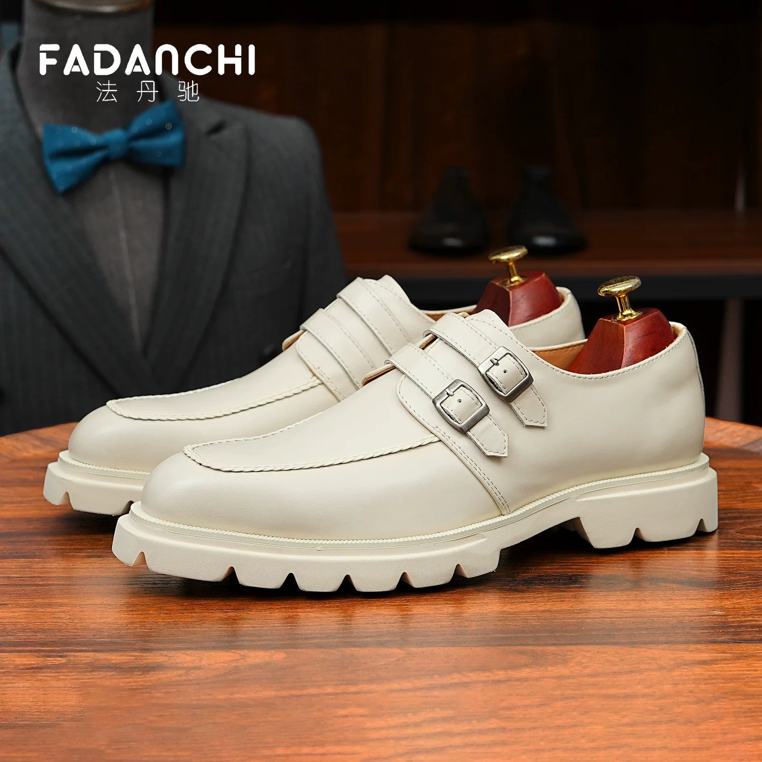 Men's White Genuine Leather Leather Shoes, Height Increasing, Thick Sole