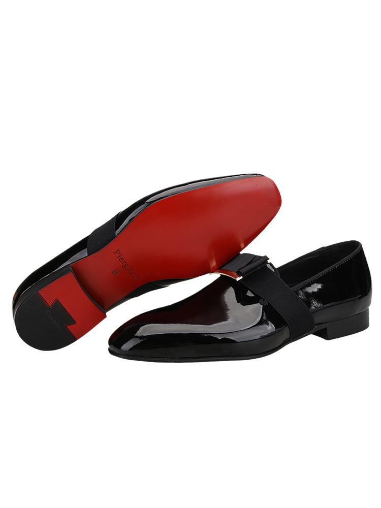 Spring and summer black patent leather square head loafers metal buckle with bow one pedal smoking shoes yuppie style