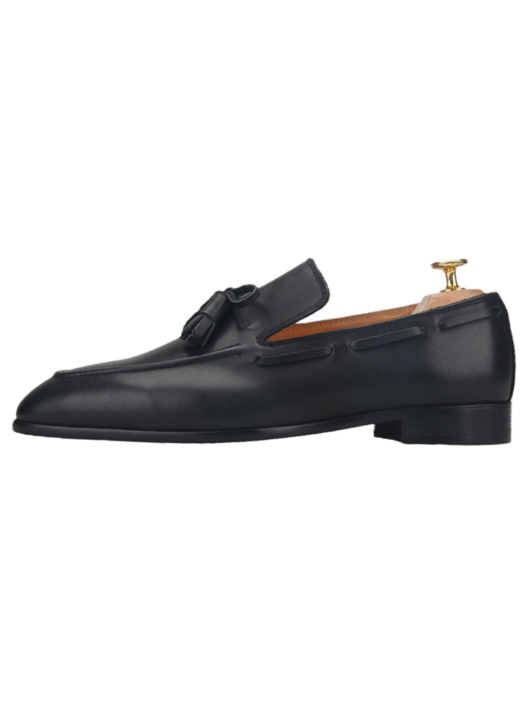 New first-layer cowhide men's slip-on casual leather shoes British style square toe red bottom tassel loafers