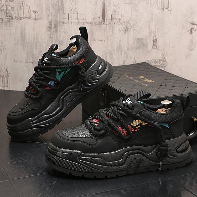 Men's Autumn New Platform Lace-Up Low-Top Color-Block Athletic Skate Shoes