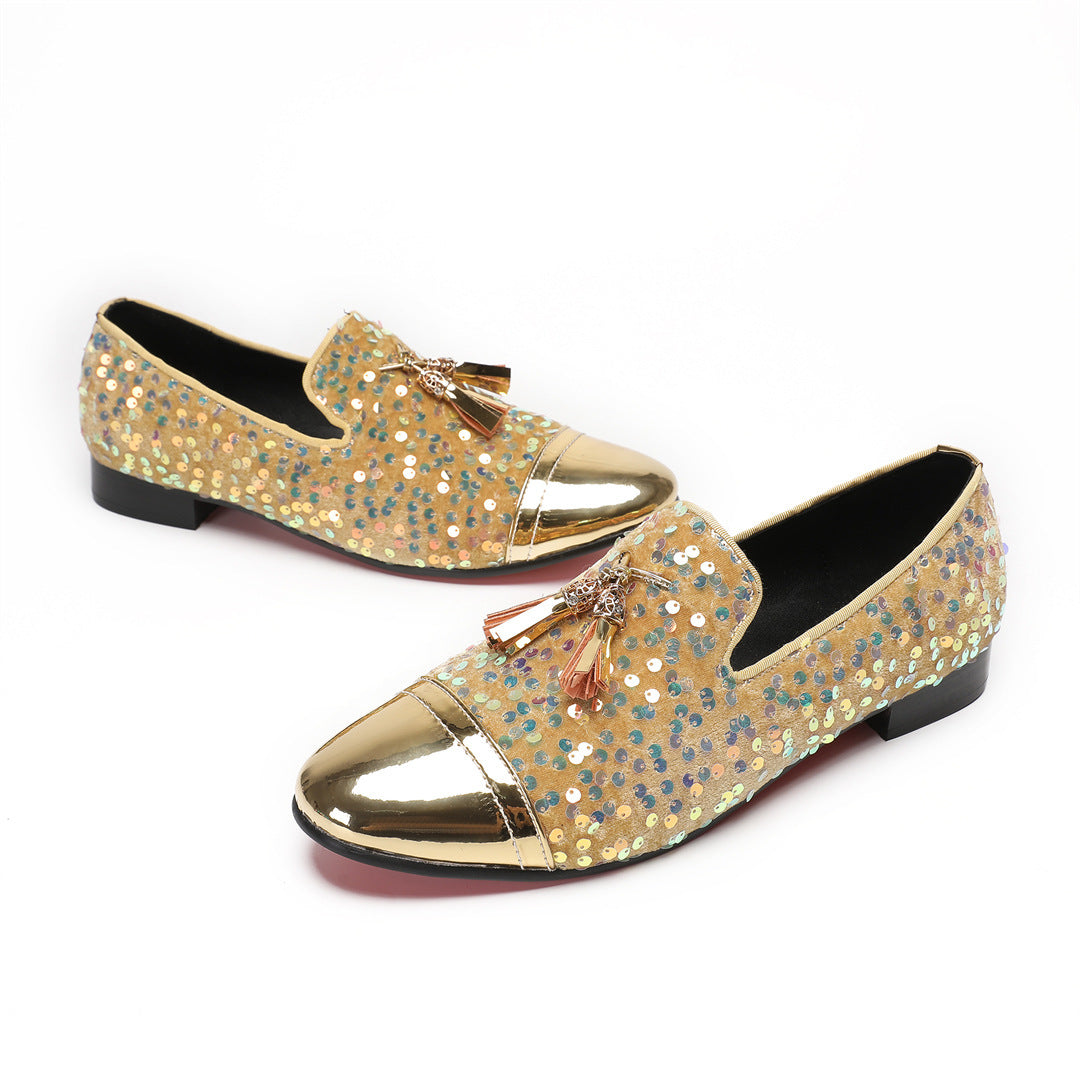 Men's Leather Loafers – Rhinestone Detail, Breathable