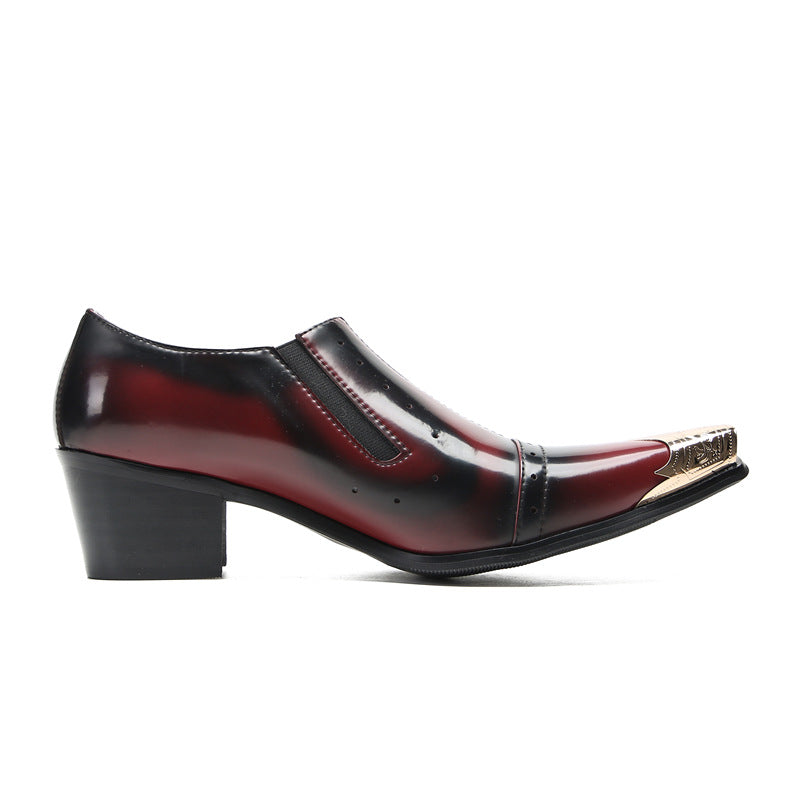 British pointed leather shoes men's Korean version of business dress red bright leather wedding shoes trend inner height increase casual men's shoes