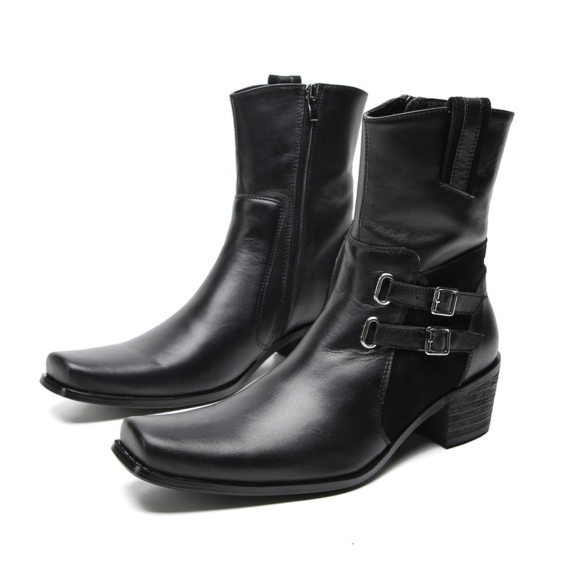 Autumn and winter new style comfortable cowhide men's shoes Chelsea boots low-top British style short boots thick sole heightening men's leather boots foreign trade
