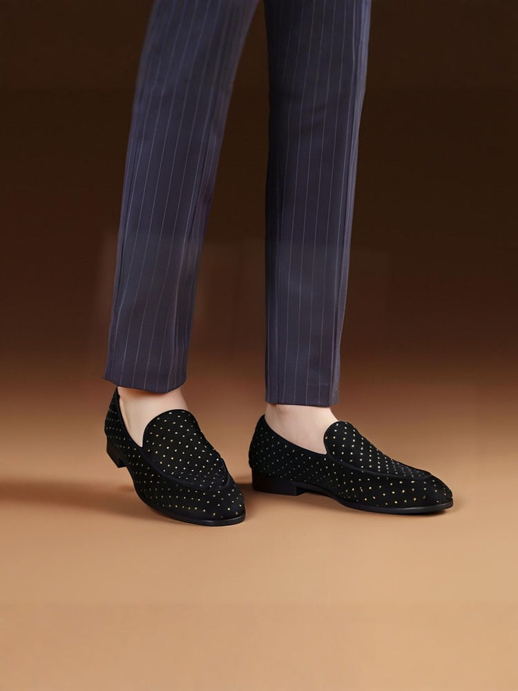 Summer new style breathable leather lining men's slip-on loafers red sole shoes European and American style small gold dot smoking shoes
