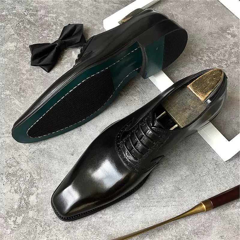 Men's Genuine Leather Derby Shoes, Square Toe, Lace-Up