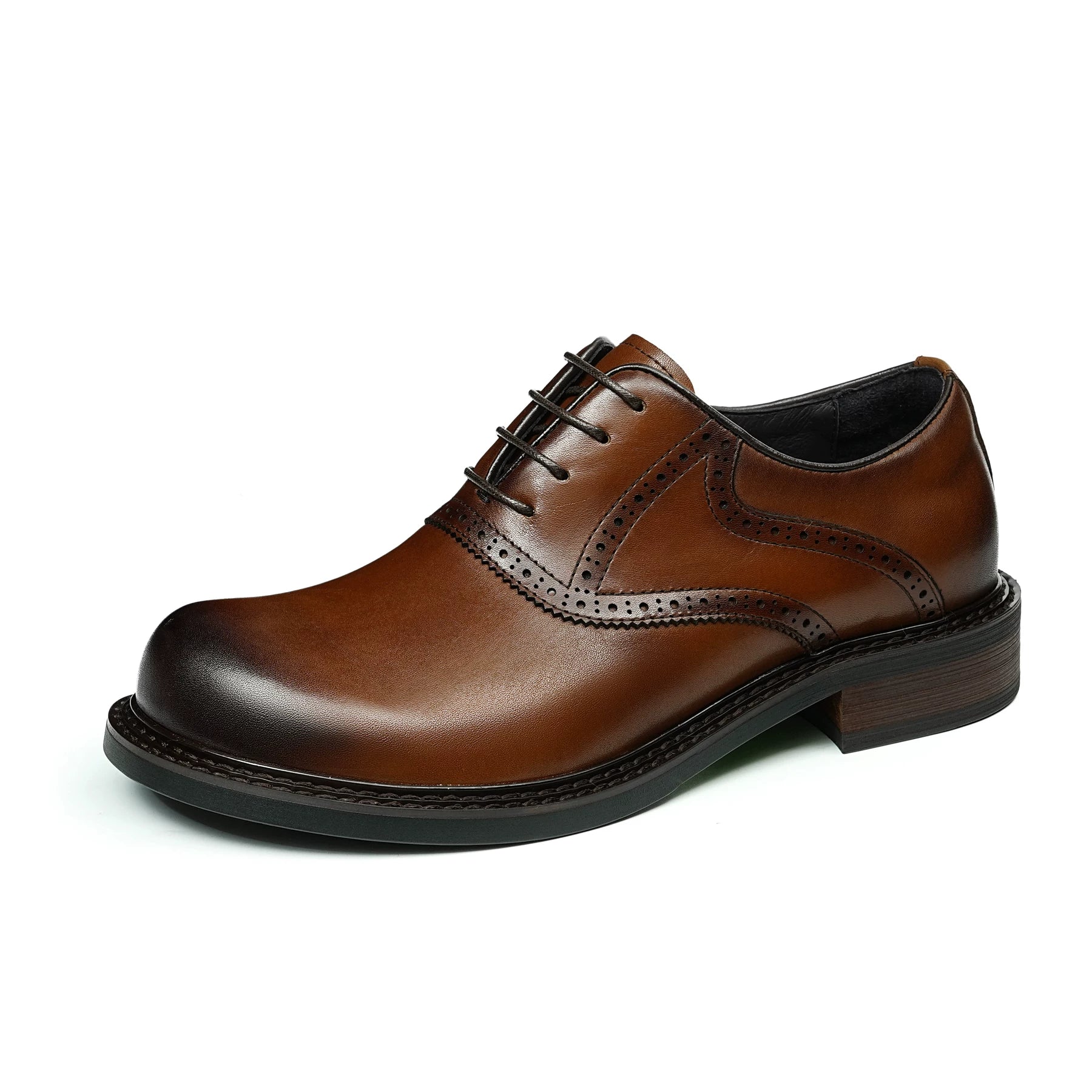 Men's Black Genuine Leather Oxford Shoes, Round Toe, Business
