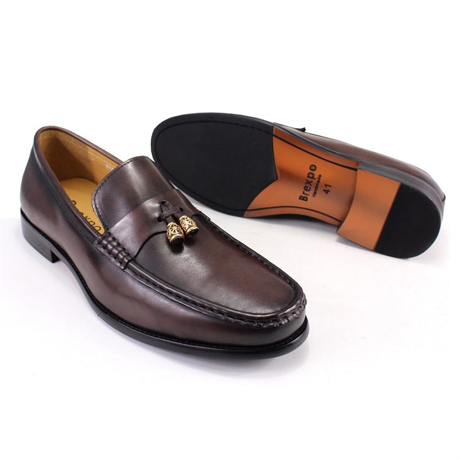 Men's Leather Shoes Genuine Leather round Toe Loafers Pendant Fashion Slip-on Leather Shoes Men's Business Casual Men's Shoes