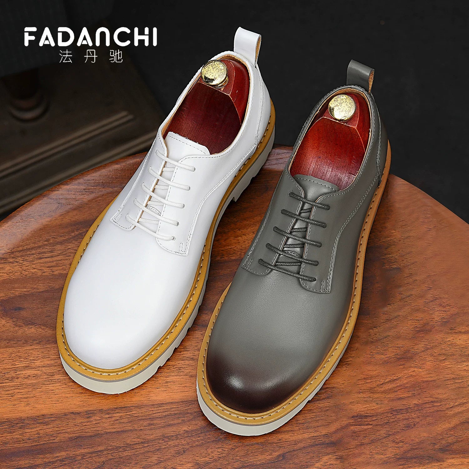 Men's White Genuine Leather Derby Shoes, Height Increasing, Business