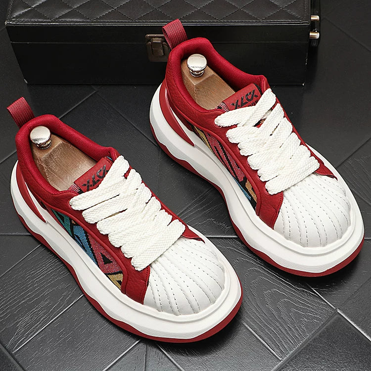 Men's 2026 New Platform Lace-Up Low-Top Color-Block Casual Skate Shoes