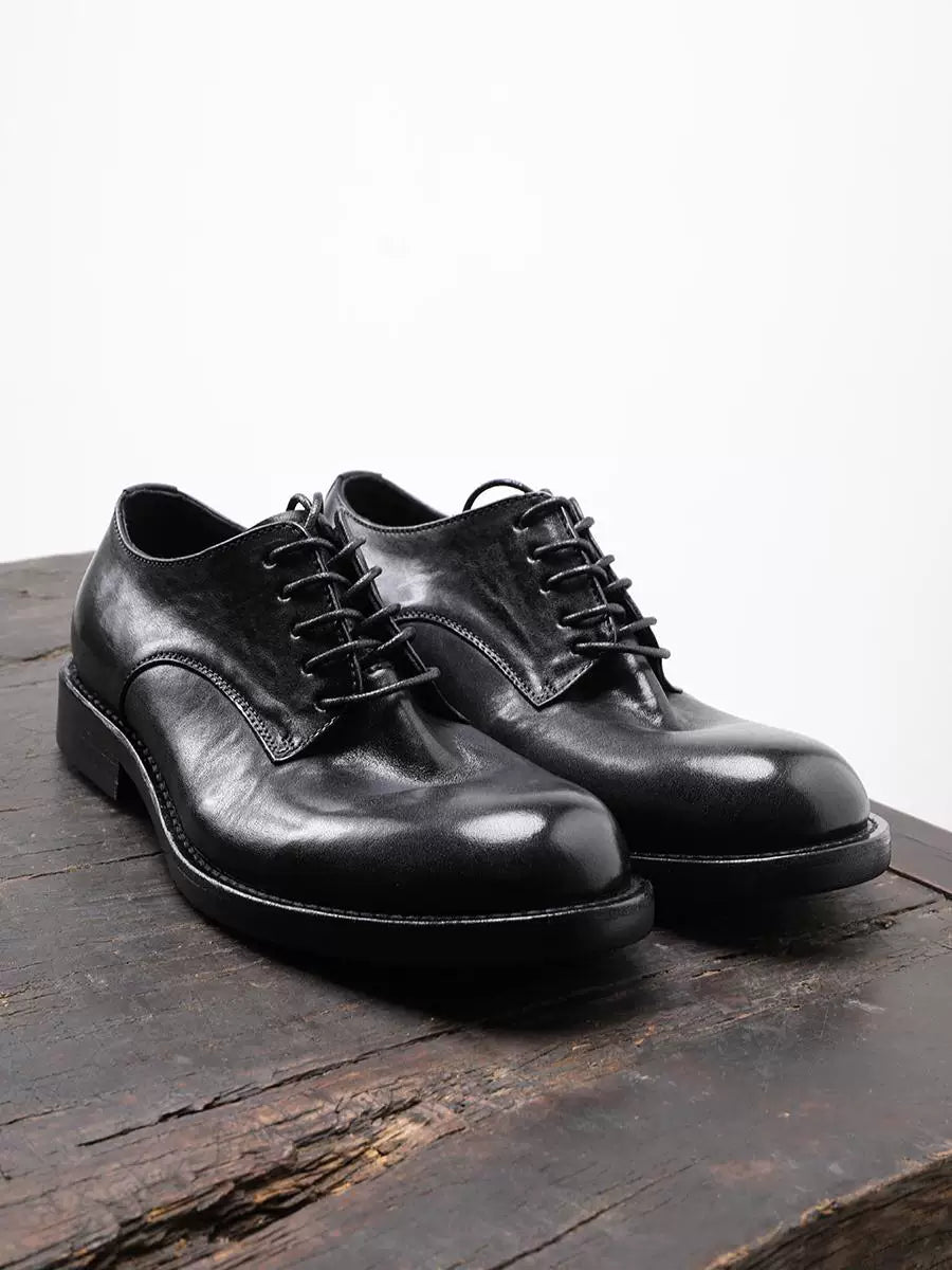 Men's Genuine Leather Derby Shoes, Handmade, Round Toe