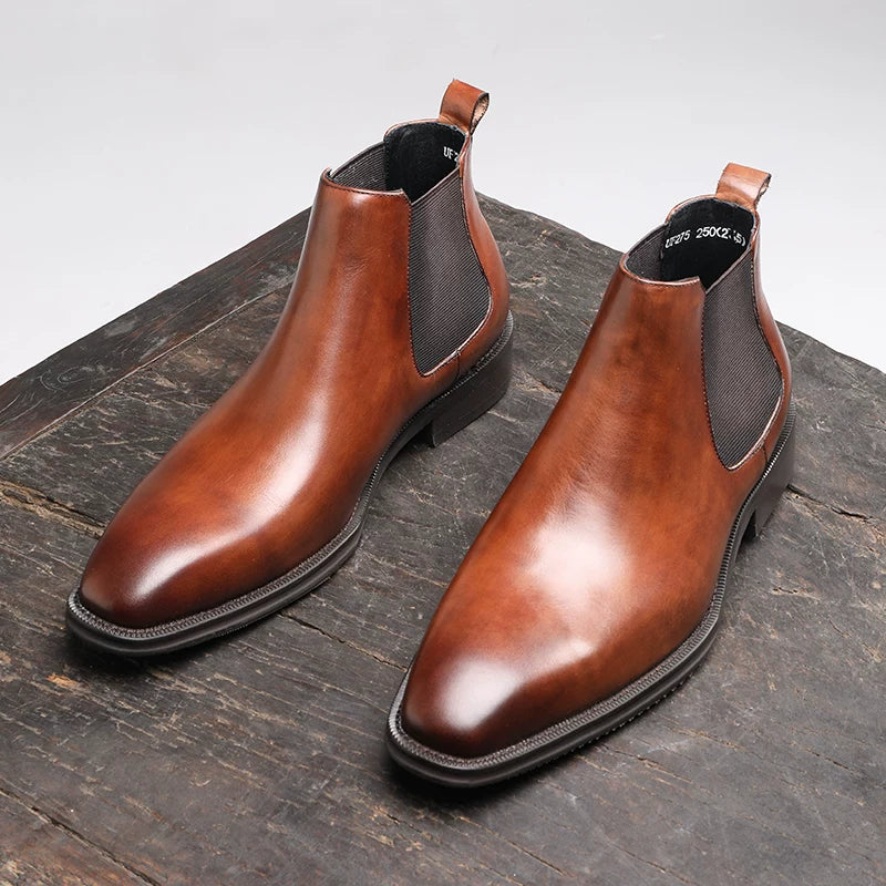 Men's Genuine Leather Chelsea Boots, Handmade, Square Toe