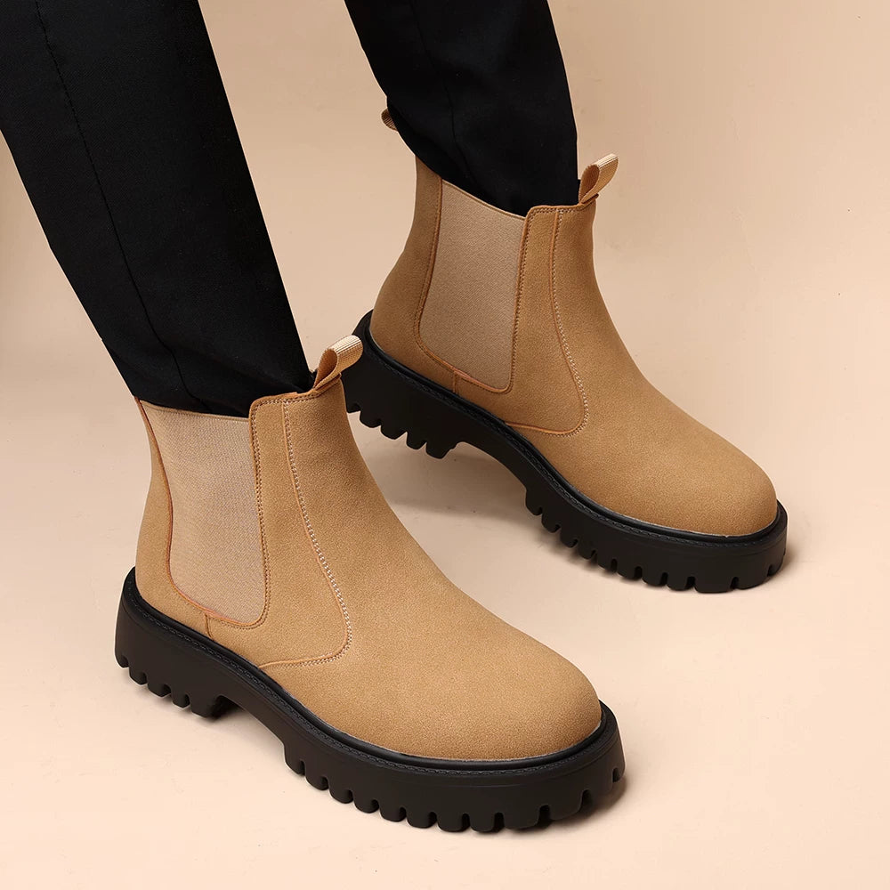 Men's Suede Martin Boots, Height Increasing, Thick Sole
