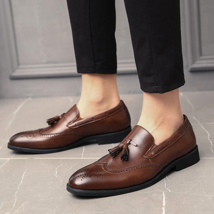 Cross-border men's brogue leather shoes - plus size fashion tassel leather shoes - business casual