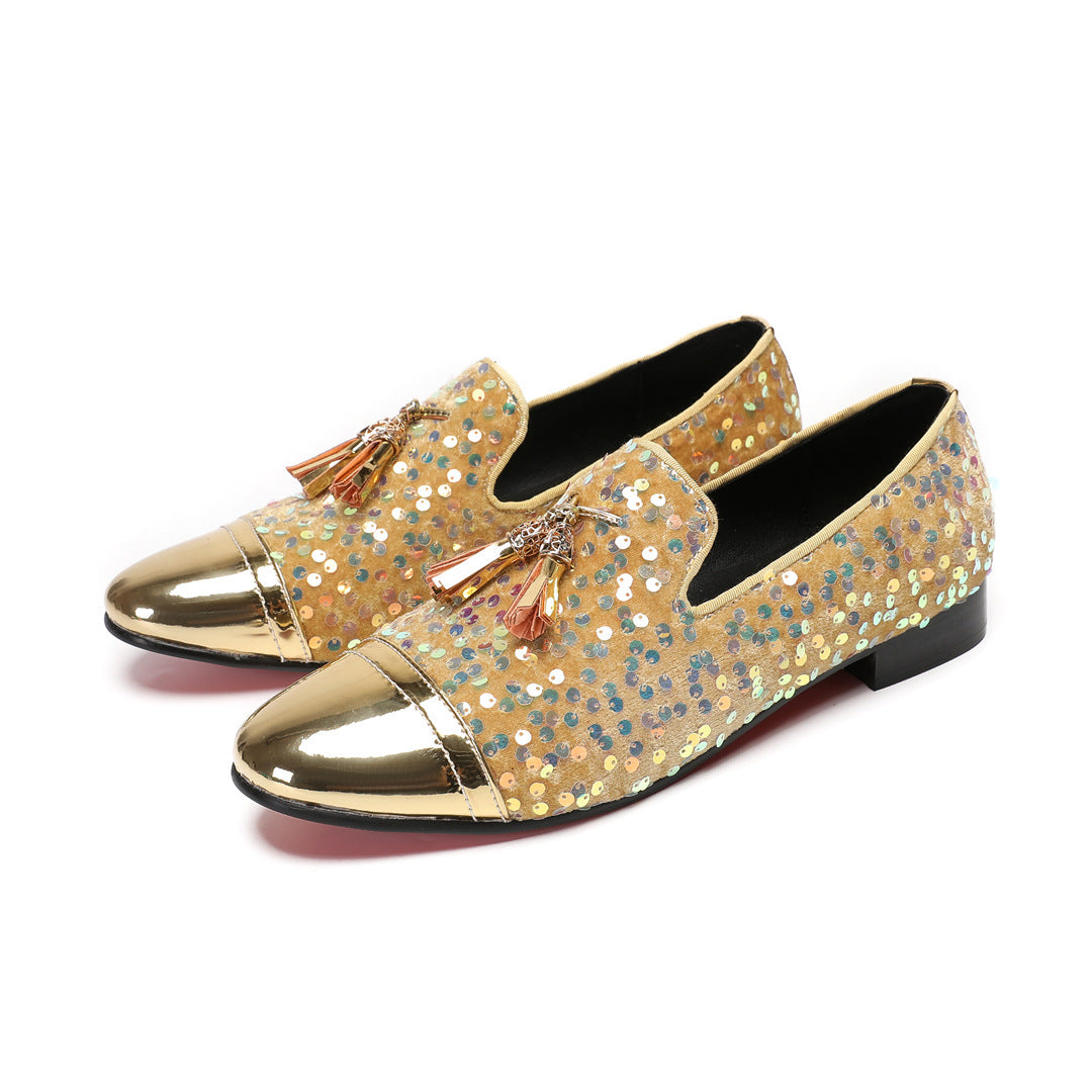 Men's Leather Loafers – Rhinestone Detail, Breathable