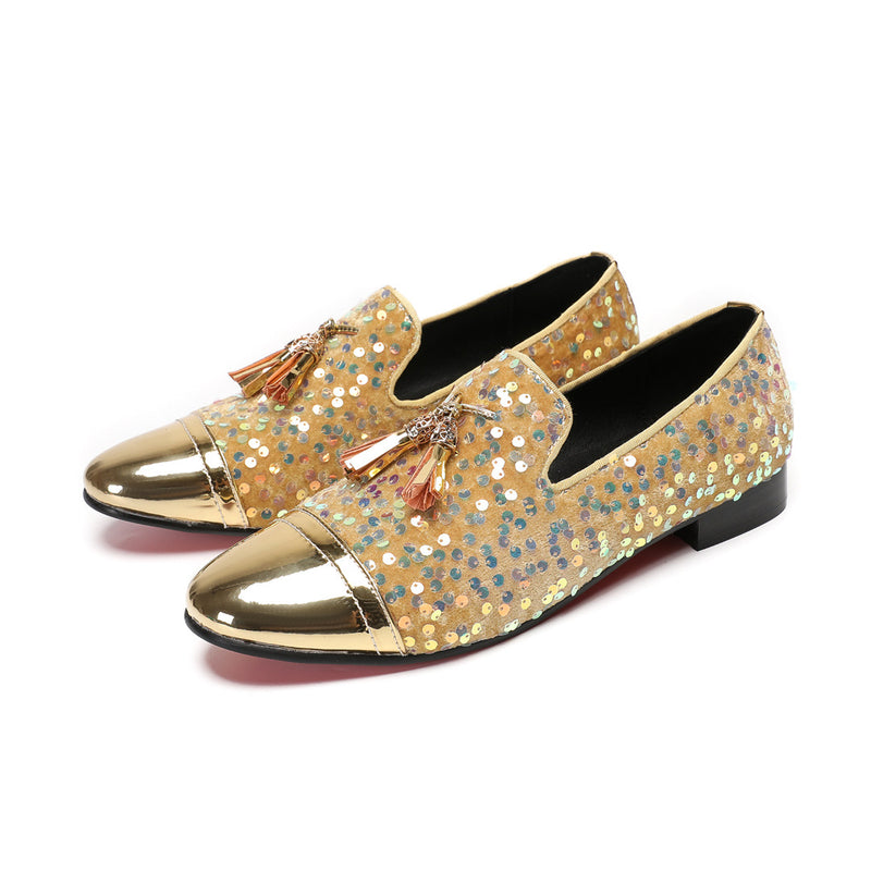 Men's Leather Loafers, Rhinestone Detail, Breathable