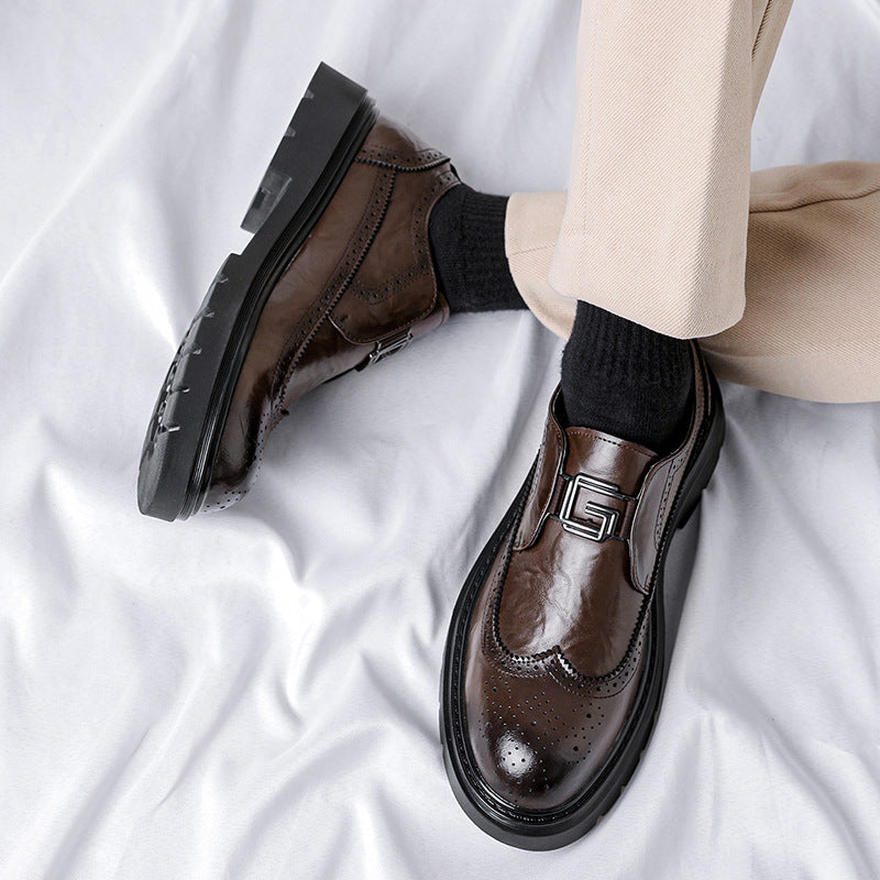 Matching suit wedding shoes men's brogue slip-on leather shoes 2026new arrival black easiest for mat 4