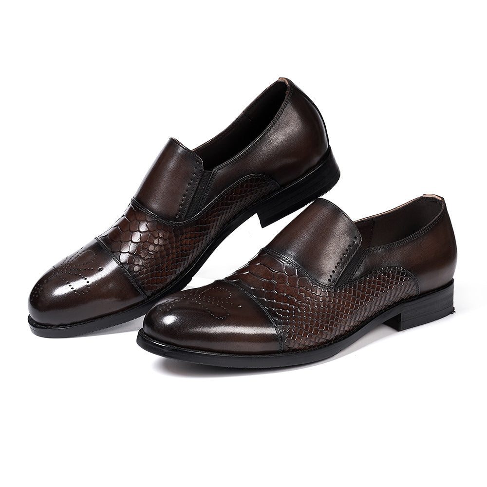 Trendy Business Formal Wear Leather Shoes Men's British Korean Snakeskin Embossed Loafers Top Layer Cowhide Slip-on Men's Shoes