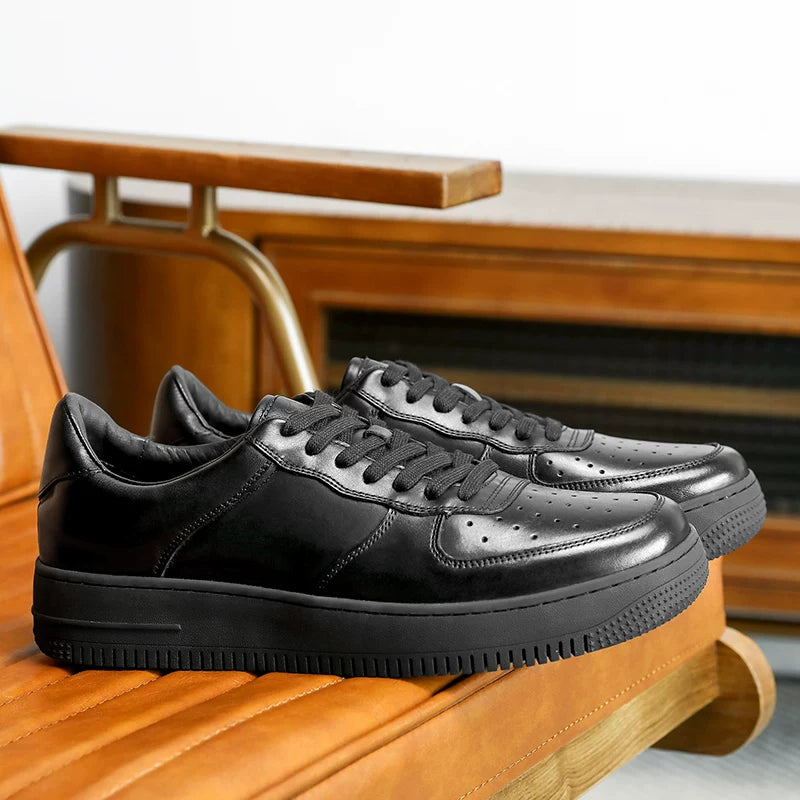 Men's Genuine Leather Skate Shoes, Height Increasing, Thick Sole