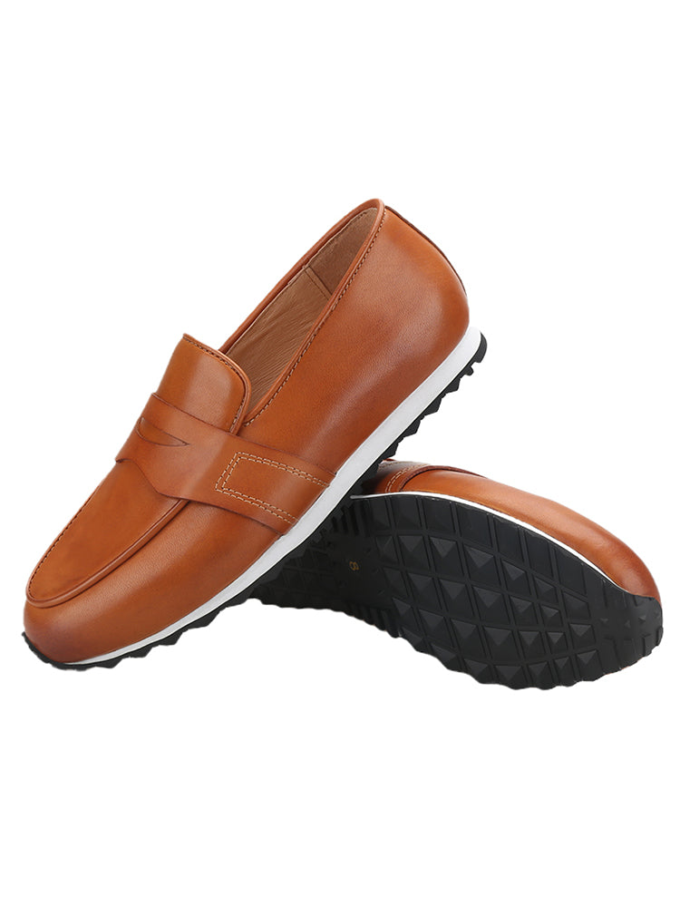 Brown rubbed calf leather Belgian style men's dad shoes handmade black and white non-slip thick sole casual sports shoes