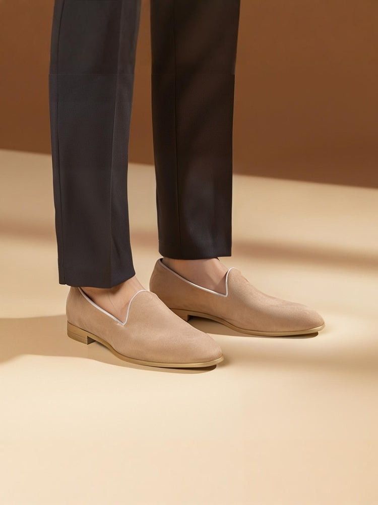 Summer style light khaki suede slip-on men's loafers British casual style suede loafers