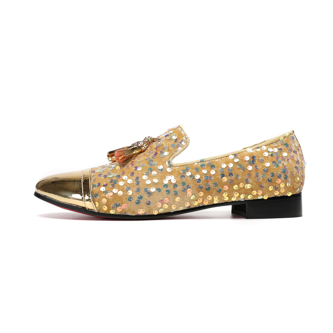 Men's Genuine Leather Loafers – Rhinestone Detail, Breathable