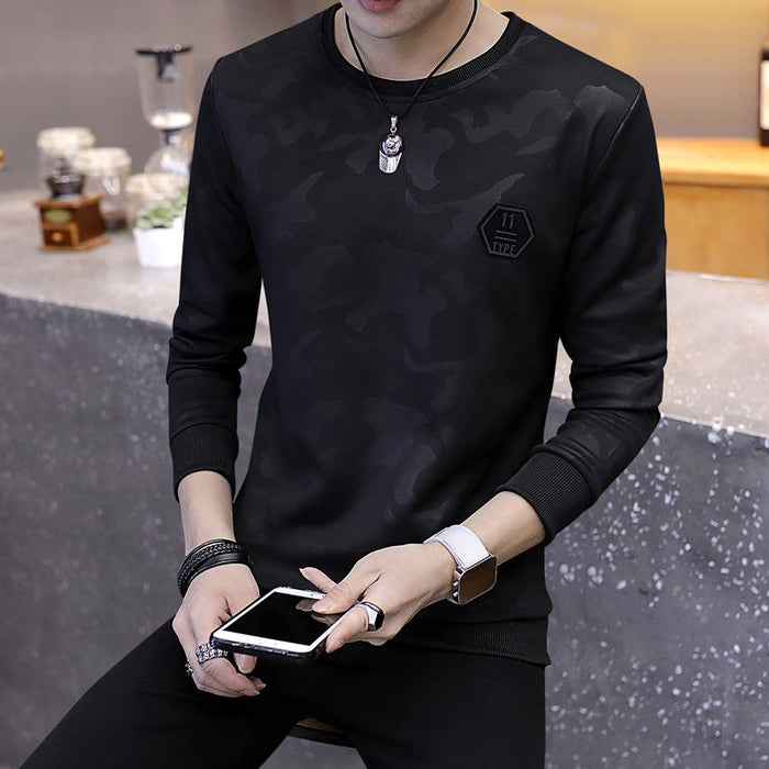 men's camouflage round neck pullover long-sleeved T-shirt tide(P)