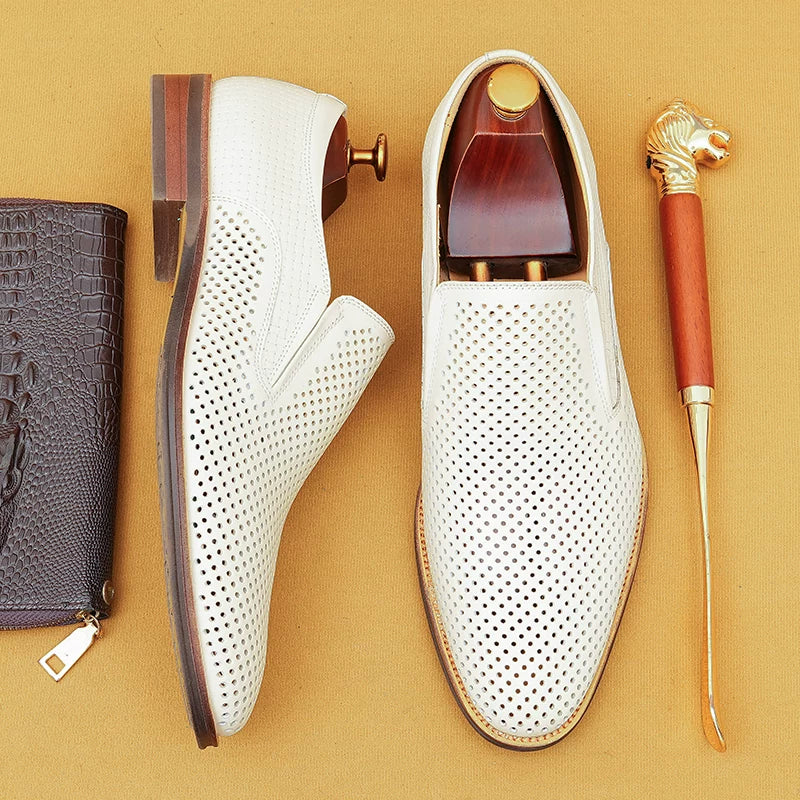 Men's Genuine Leather Loafers, Breathable, Slip-On