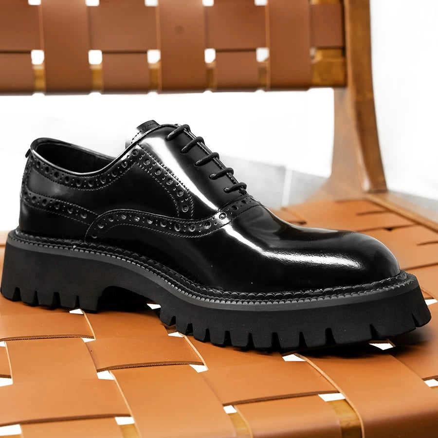 Men's Genuine Leather Leather Shoes, Height Increasing, Thick Sole