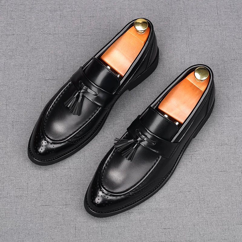 Men's Black Loafers, Height Increasing, Pointed Toe