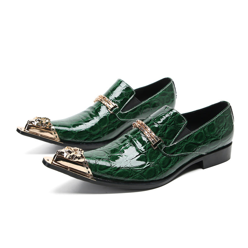 Foreign trade green business formal casual cowhide leather shoes breathable soft sole British wedding shoes personalized trendy shoes