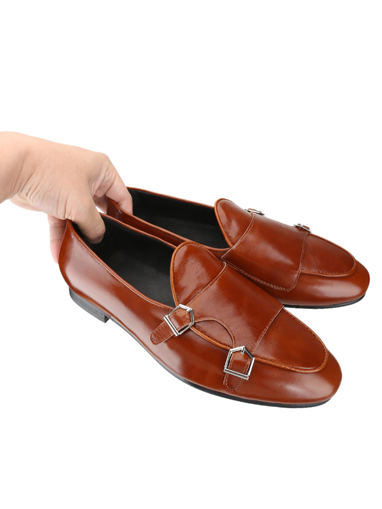 Hand-rubbed waxed leather double buckle men's Monk shoes European and American style wedding party new trend formal leather shoes for men