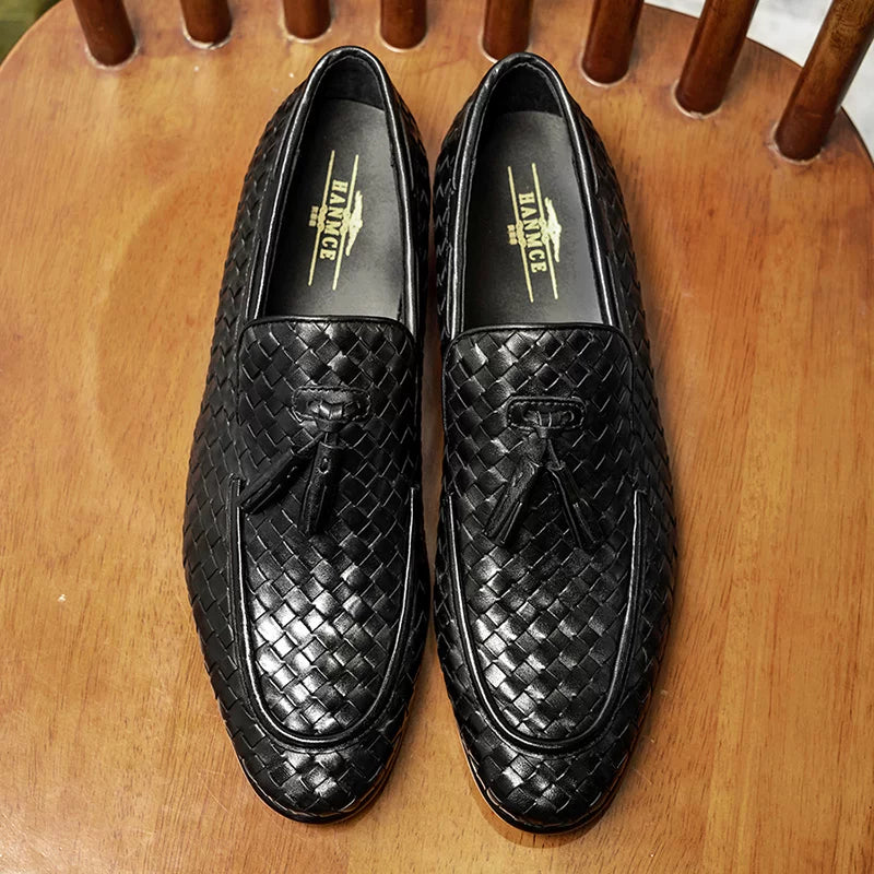 Men's Genuine Leather Loafers, Slip-On, Woven