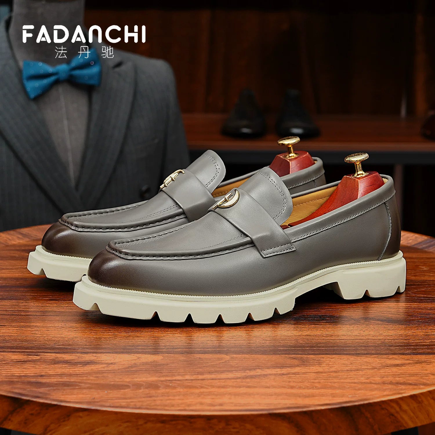 Men's White Genuine Leather Loafers, Height Increasing, Thick Sole