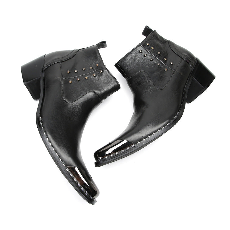 Chelsea short boots for men in autumn and winter British style retro business casual pointed toe inner heightening trendy high-top leather shoes for men