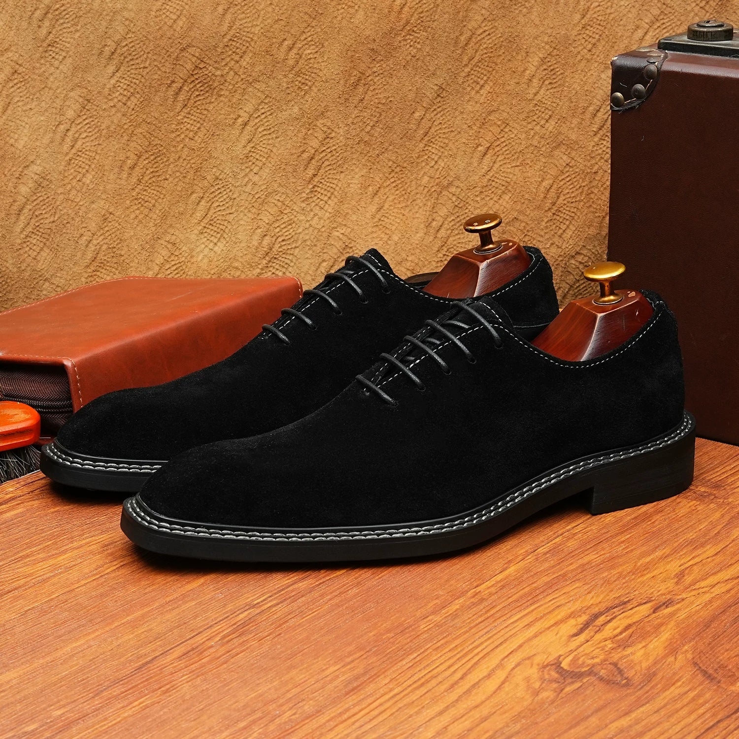 Men's Genuine Leather Oxford Shoes, Suede, Square Toe