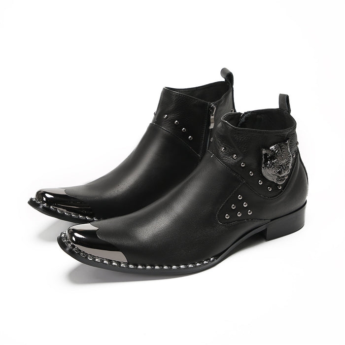 Autumn and winter Martin boots men's medium top short boots Korean version trend British retro sleeve high top leather shoes men's Chelsea boots