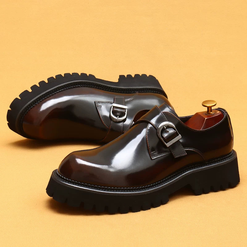 Men's Genuine Leather Leather Shoes, Height Increasing, Thick Sole