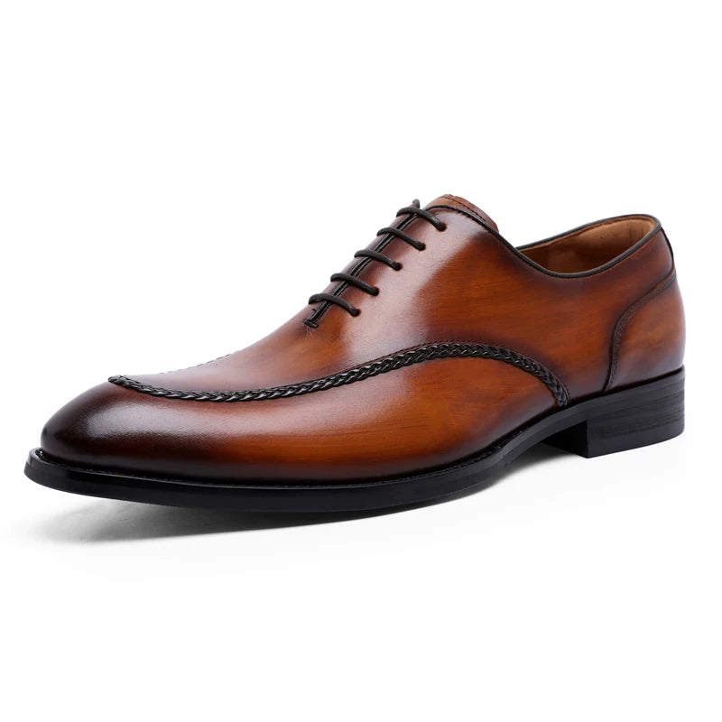 Men's Brown Genuine Leather Leather Shoes, Handmade, Pointed Toe