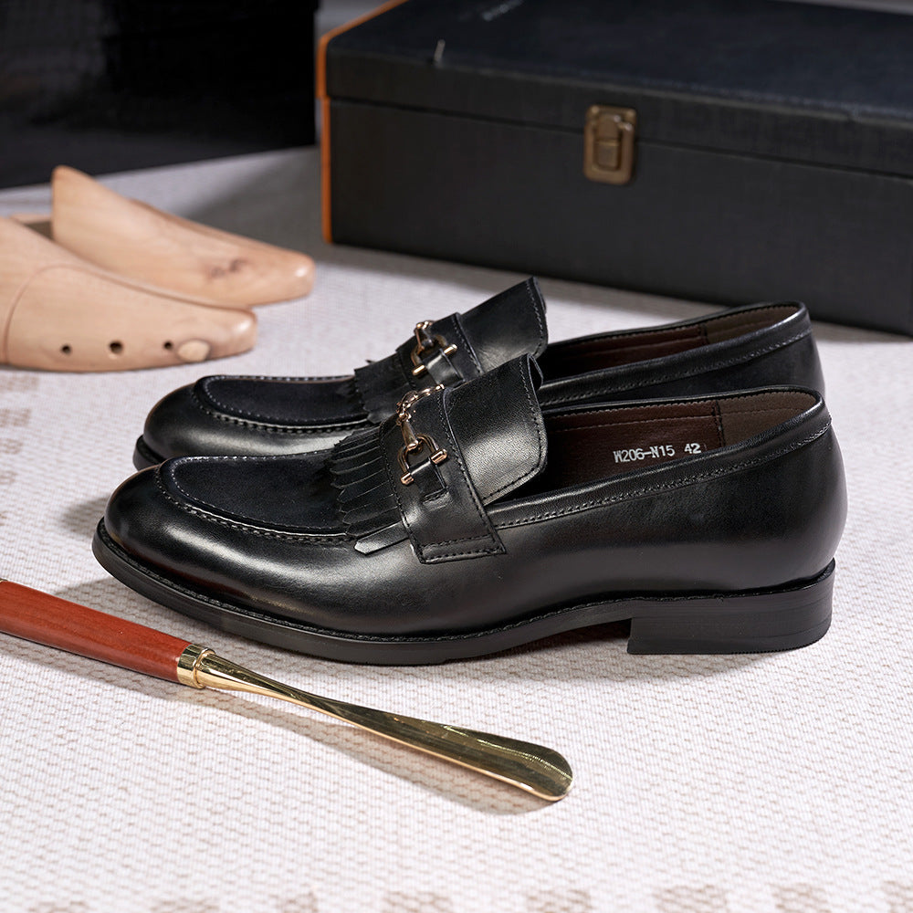 Classic Retro First Layer Cowhide Black Leather Shoes Men's Tassel Business Suit Summer Slip-on Men's Loafers