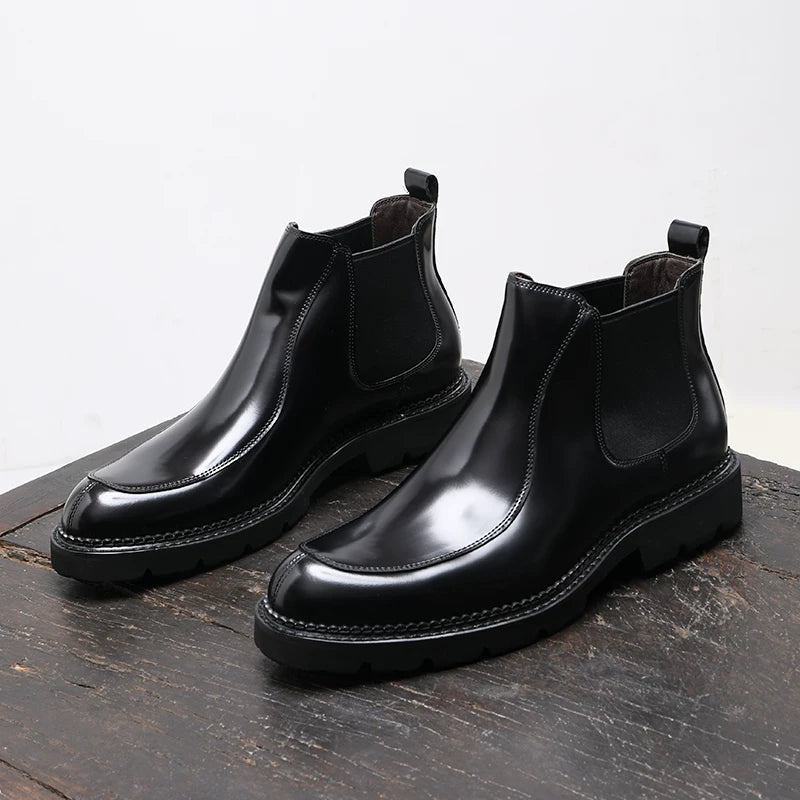 Men's Genuine Leather Chelsea Boots, Thick Sole, British Style