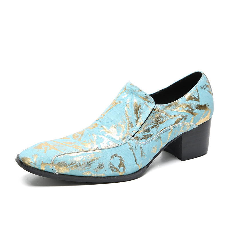 Spring and Autumn Men's Breathable British Pointed Toe Blue Leather Shoes Korean Style Men's Business Casual Shoes Trend-increasing Formal Men's Shoes