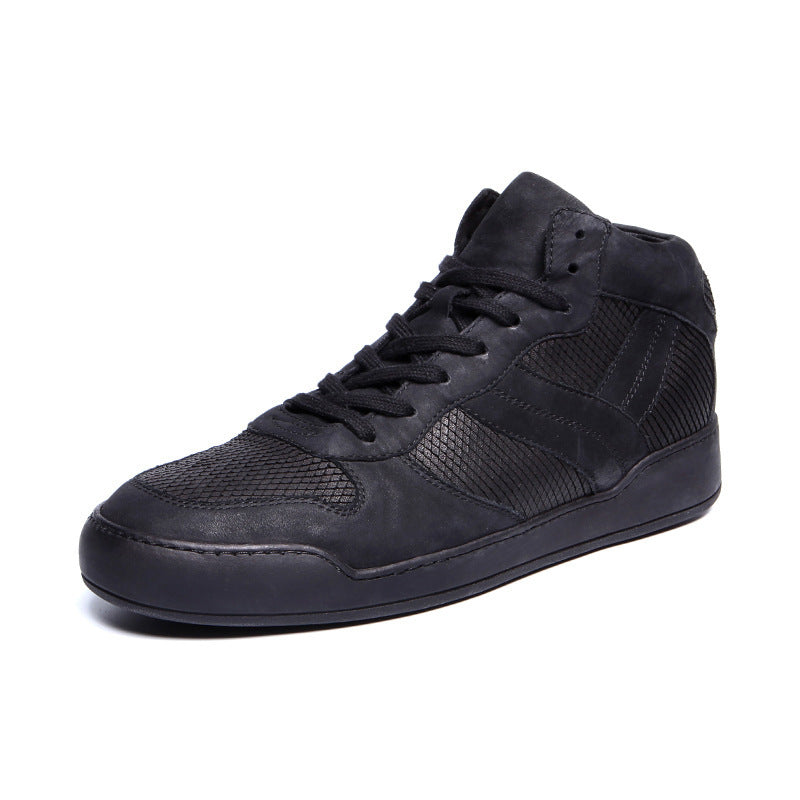 European station guangzhou handmade high-top men's shoes trendy new men's genuine leather high-top skate shoes knife-cut casual shoes warm
