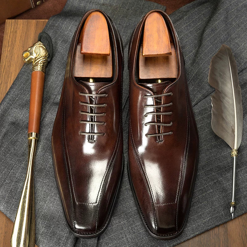 Men's Genuine Leather Oxford Shoes, Handmade, Pointed Toe