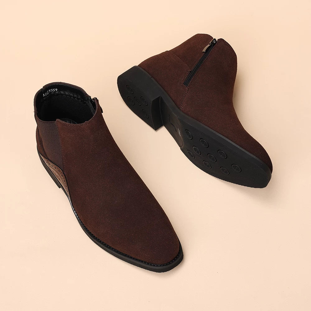 Men's Suede Martin Boots, Height Increasing, Pointed Toe