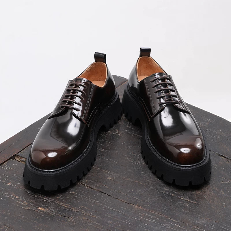 Men's Black Derby Shoes, Height Increasing, Thick Sole