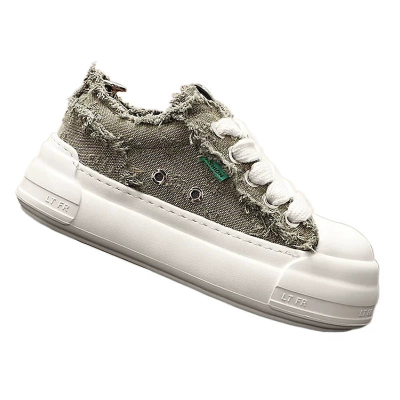 Men's Platform Breathable Canvas Korean-Style Skate Sneakers Casual 2026 Spring New